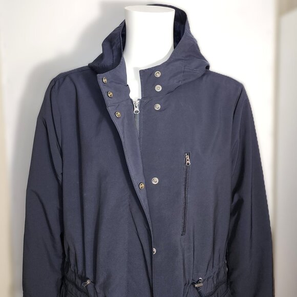 Banana Republic Women's Navy Long Hooded Drawcord Spring/Rain Coat - XL - Picture 8 of 12